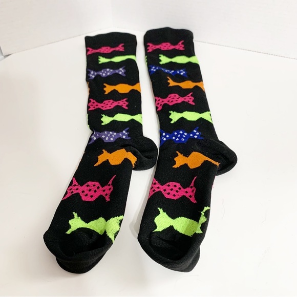 Pair Black Knee-High Compression Sports Socks with Wrapped Candy Print🟠🟣⚫️🟢💗 - Picture 1 of 4